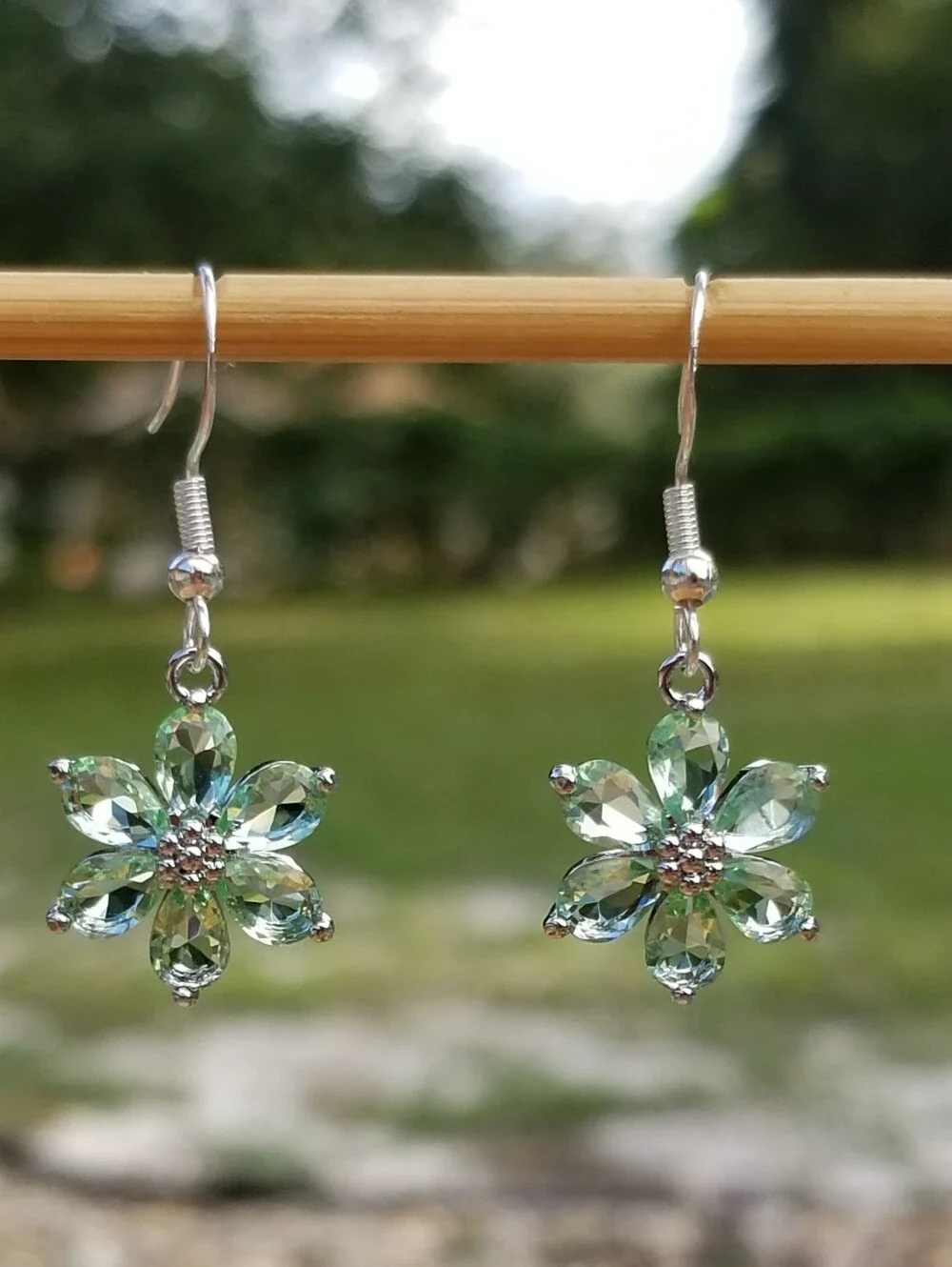Sterling Silver Peridot Flower Dangle Earrings, Peridot Jewelry, August Birthday